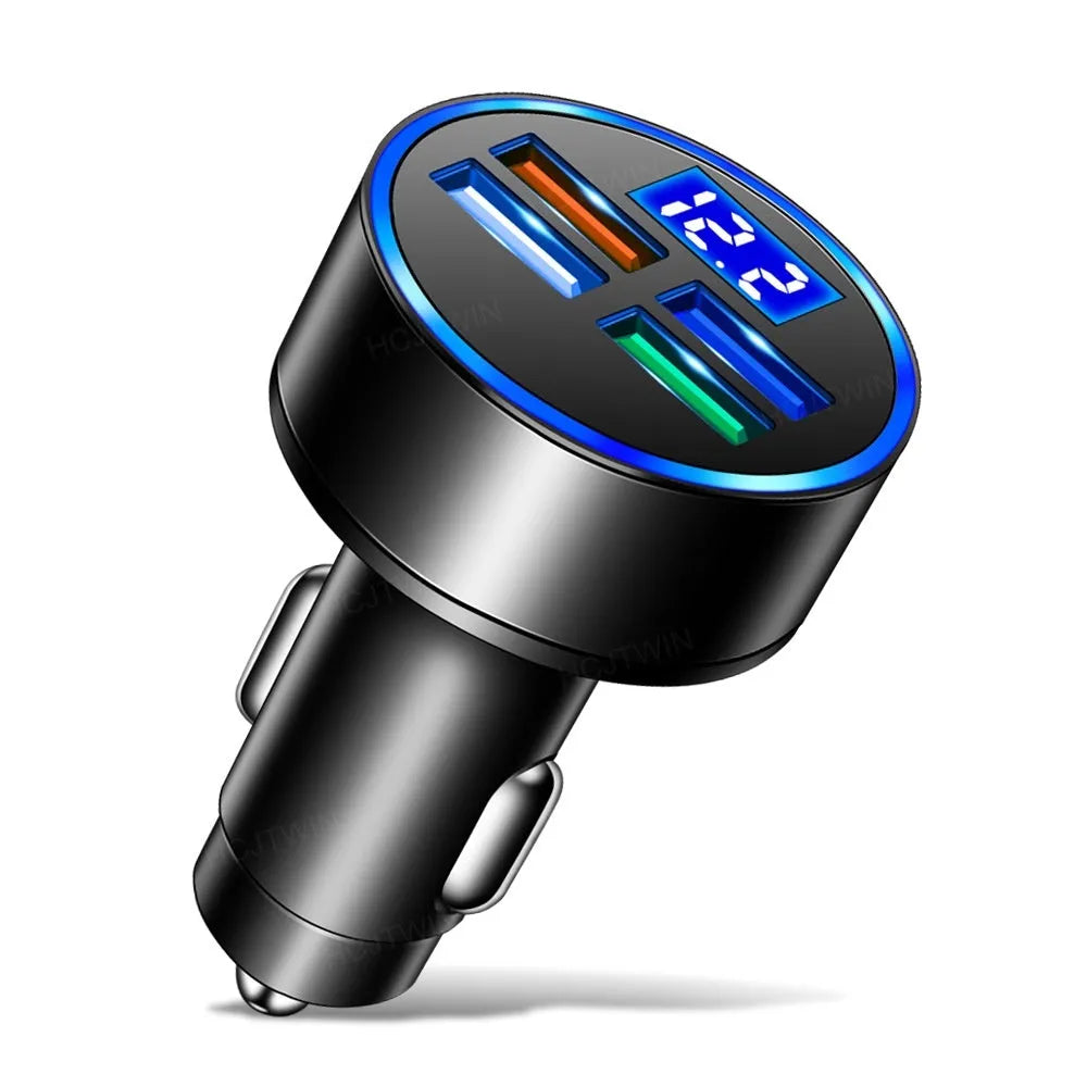 Black multi-port car charger for vehicle cigarette lighter with multiple USB ports