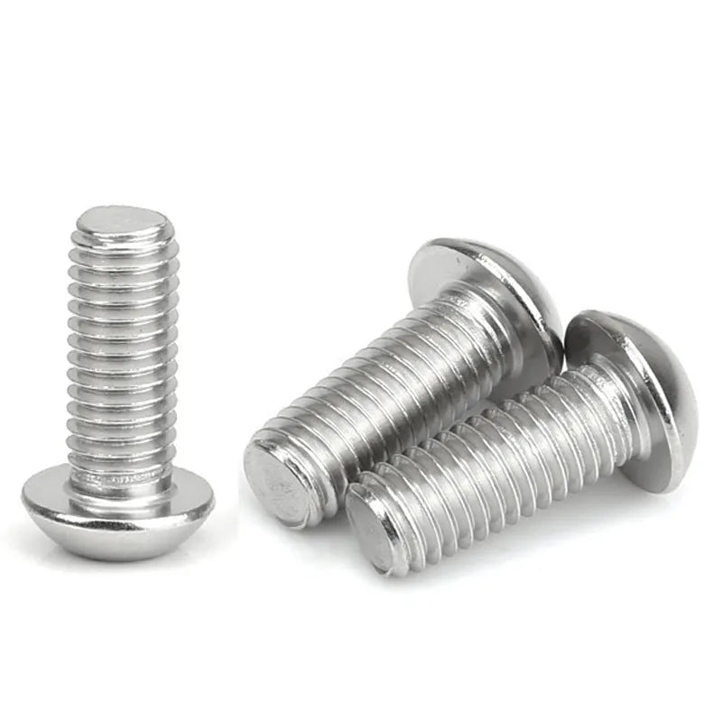 Stainless steel semicircular head hex socket screw with A2-70 grade, shown alongside a hex key.