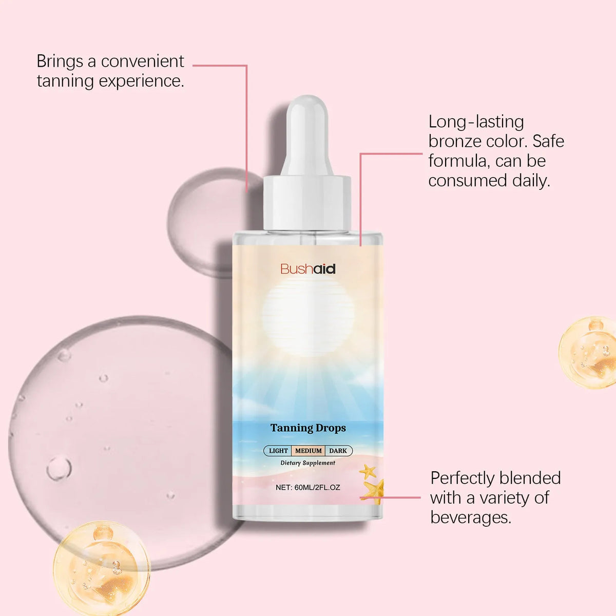 60ml tanning drops bottle for sunless body tanning with cream packaging