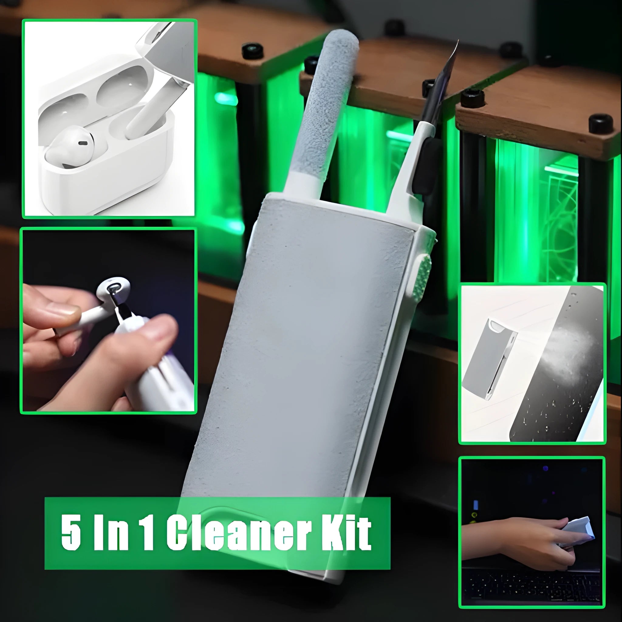 5-in-1 electronic screen cleaner kit with flocking sponge, brush and metal tip