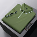 Men's solid colour polo shirt with a zipper front in beige apricot.