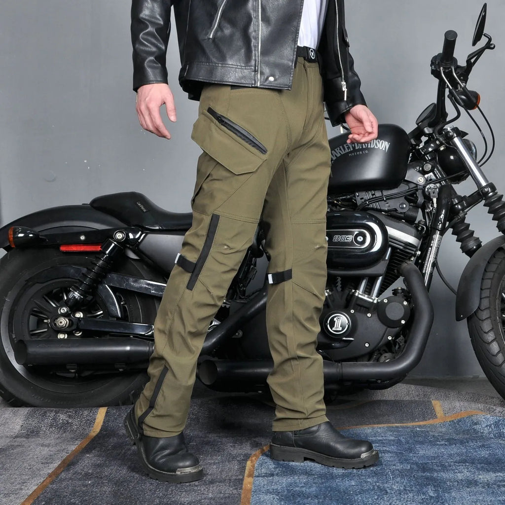 Motorcycle four seasons drop-resistant cycling trousers in green or black with waterproof and windproof features