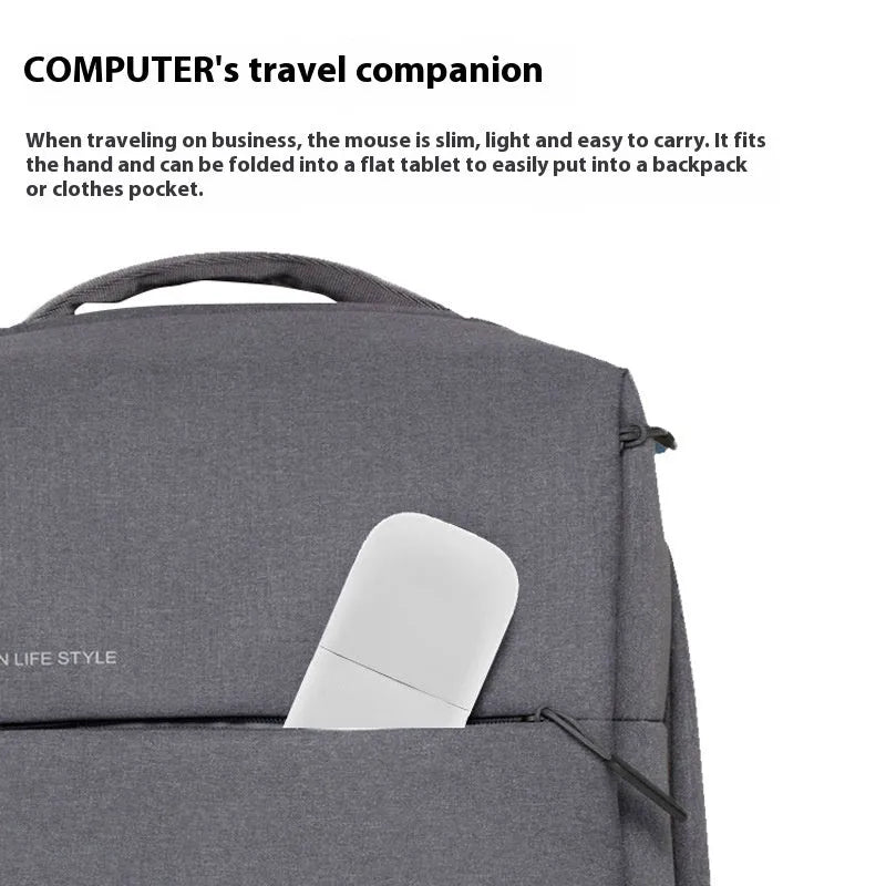 Folding Bluetooth wireless touch mouse shown in black colour with compact dimensions