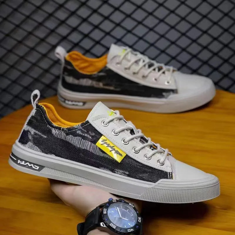 Men's canvas casual shoes with front lace-up design and round toe in three colour options