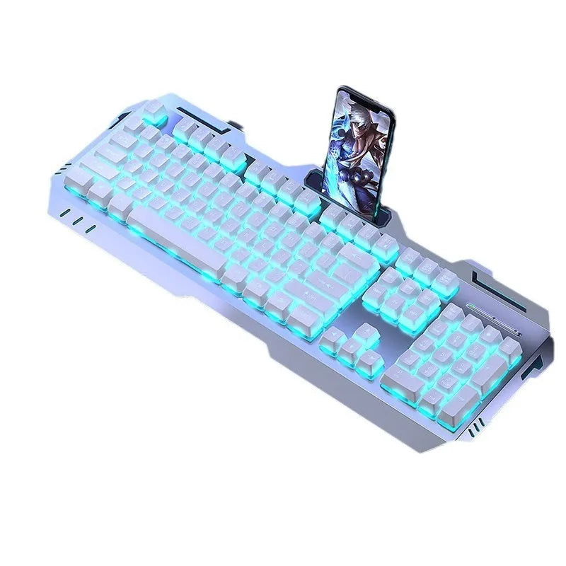 Aluminium alloy mechanical keyboard with programmable control knob in metal grey with rainbow backlighting