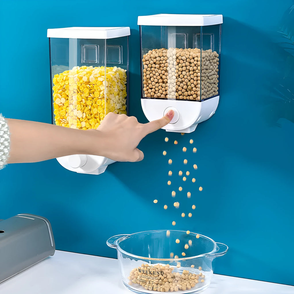 White wall mounted transparent ABS plastic cereal dispenser container for kitchen food storage