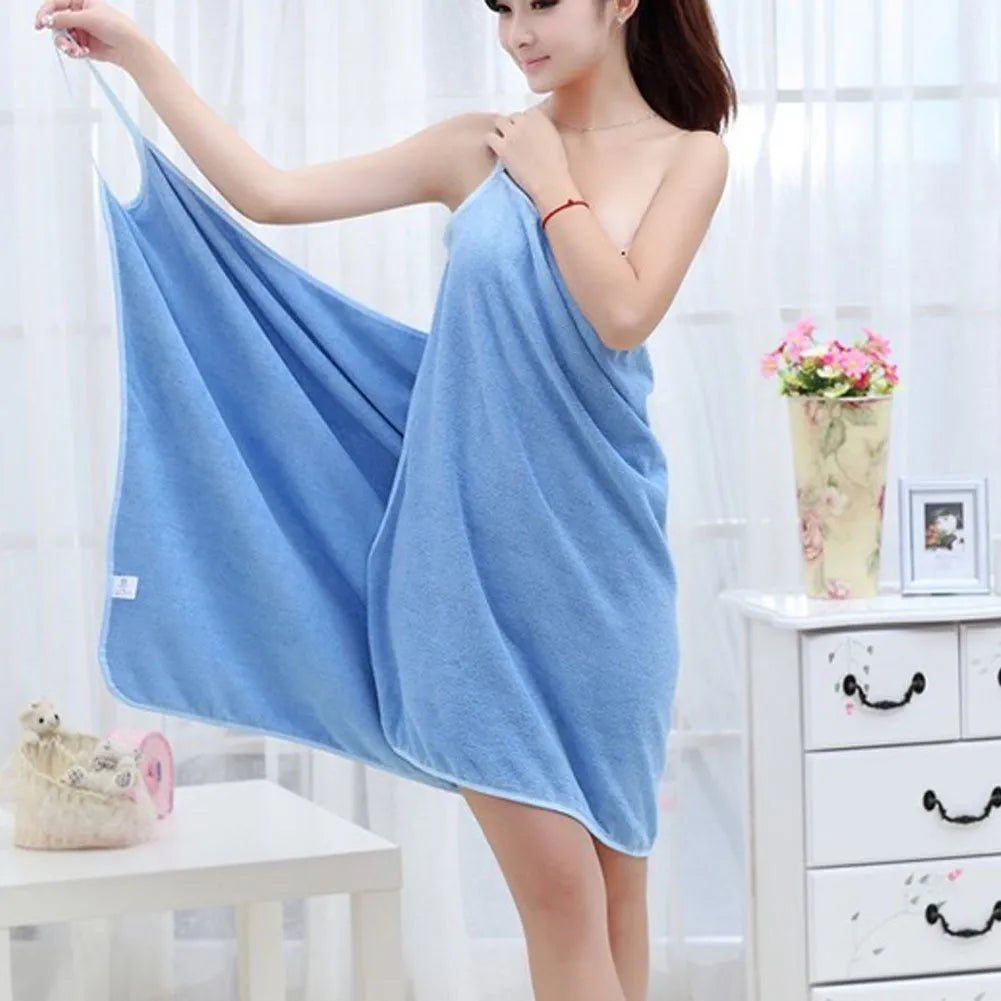 Polyester beach bath towel shown in blue, with S and L size options available.