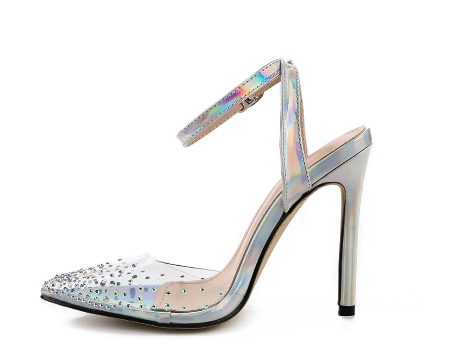 Women's pointed diamond sandals with stiletto heels, PVC upper, sizes 35-42, foot length 225-250mm