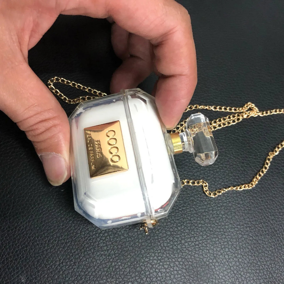 White perfume bottle design soft silicone protective case for Apple AirPods charging box.
