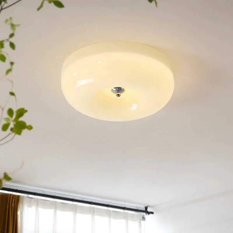 Cream colour bedroom ceiling lamp with three-colour light adjustment, 30cm diameter, American style design