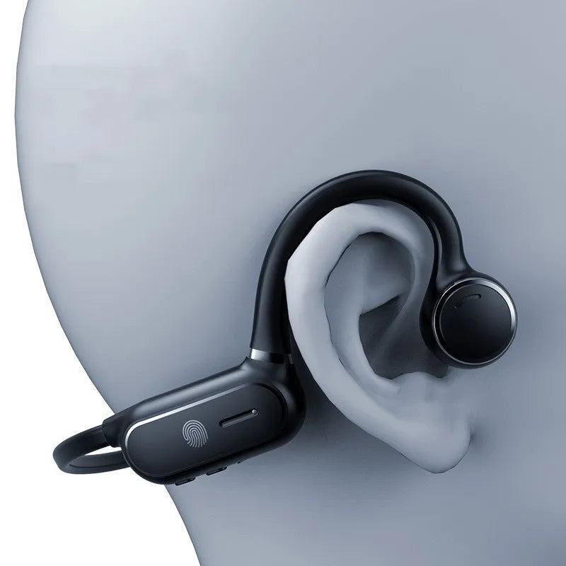 Black air conduction Bluetooth earphone with titanium alloy wire frame and touch controls
