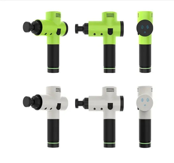 Muscle relaxation massager gun with five interchangeable heads, six frequency gears, and rechargeable battery, 25.2x24cm