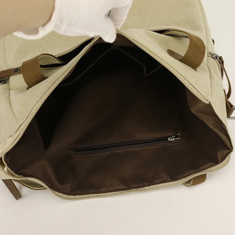 Large capacity retro canvas shoulder bag for women with internal organisation compartments
