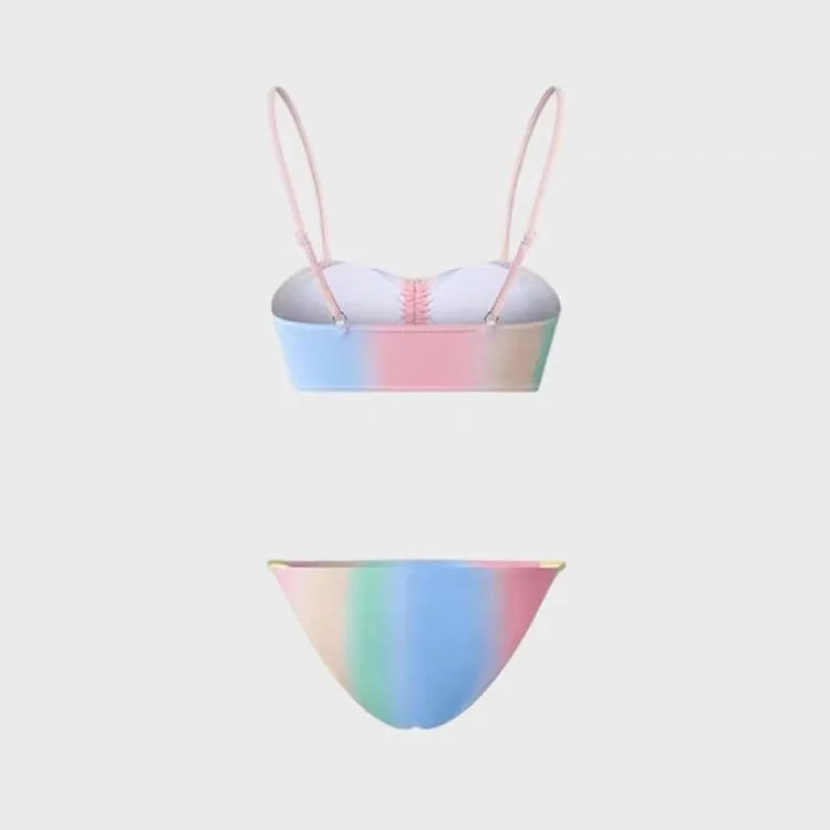 Women's lace-up triangle bikini top and matching bottoms in colour-matching polyester swimwear.
