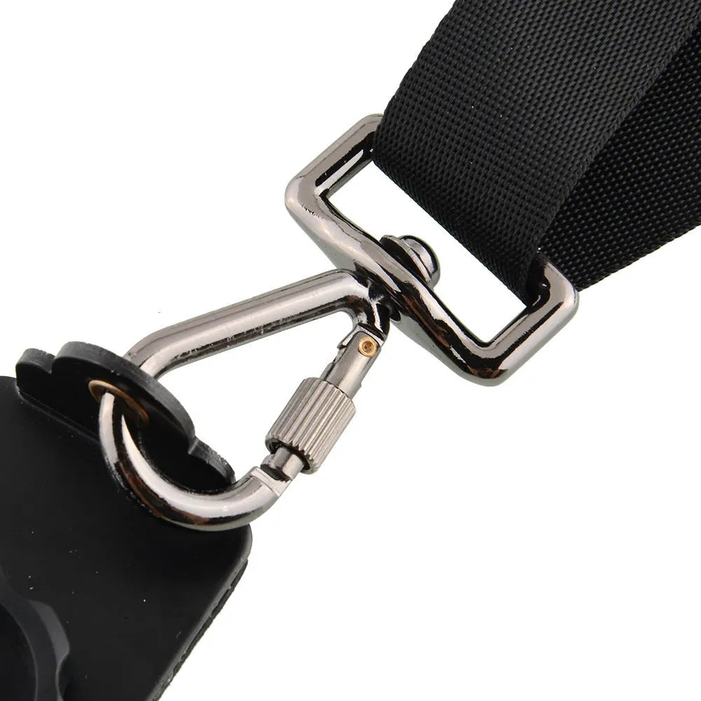 Professional SLR dual-camera strap with thick shoulder sponge padding and metal connectors for secure attachment
