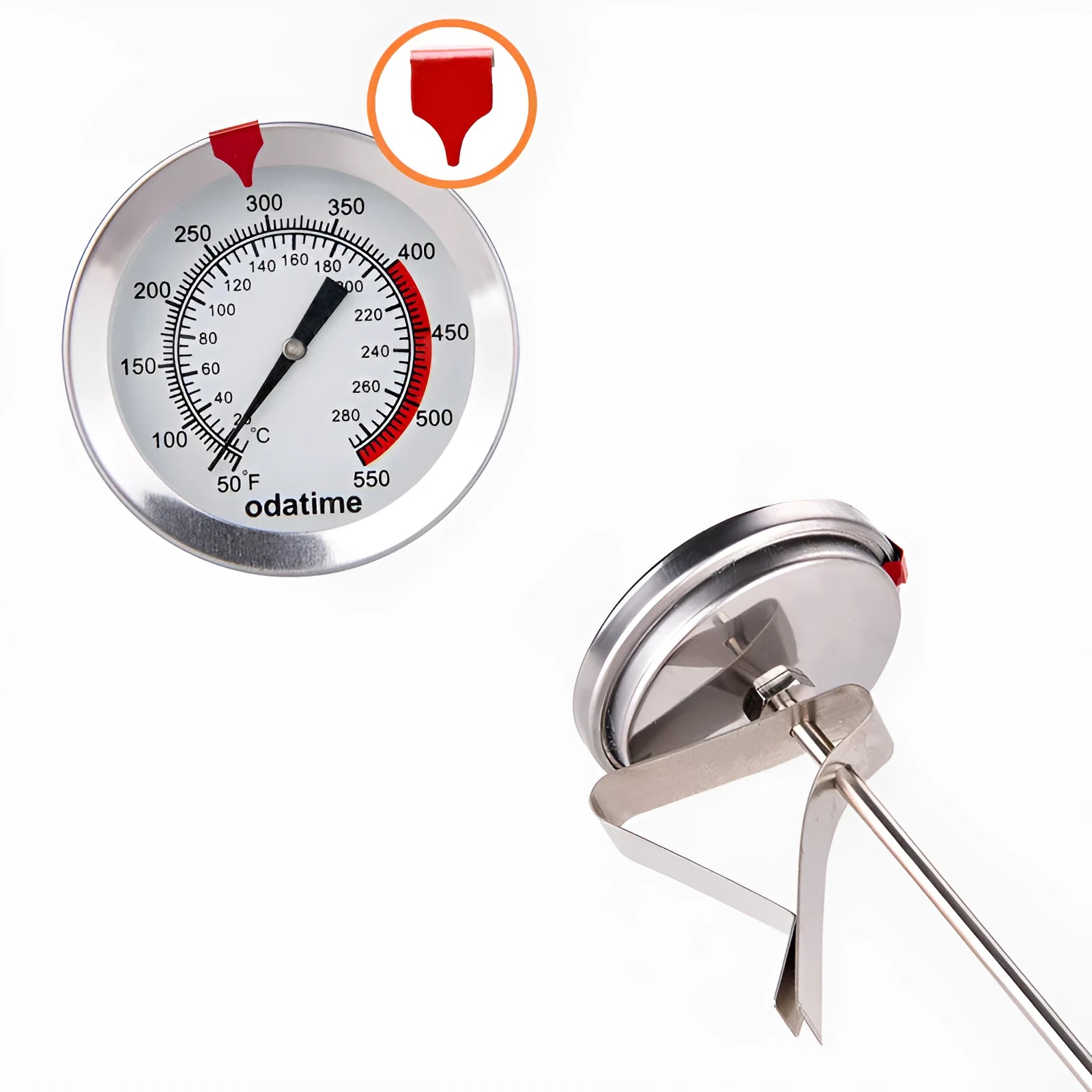 Stainless steel food thermometer with 300mm probe for oven, oil and liquid temperature measurement