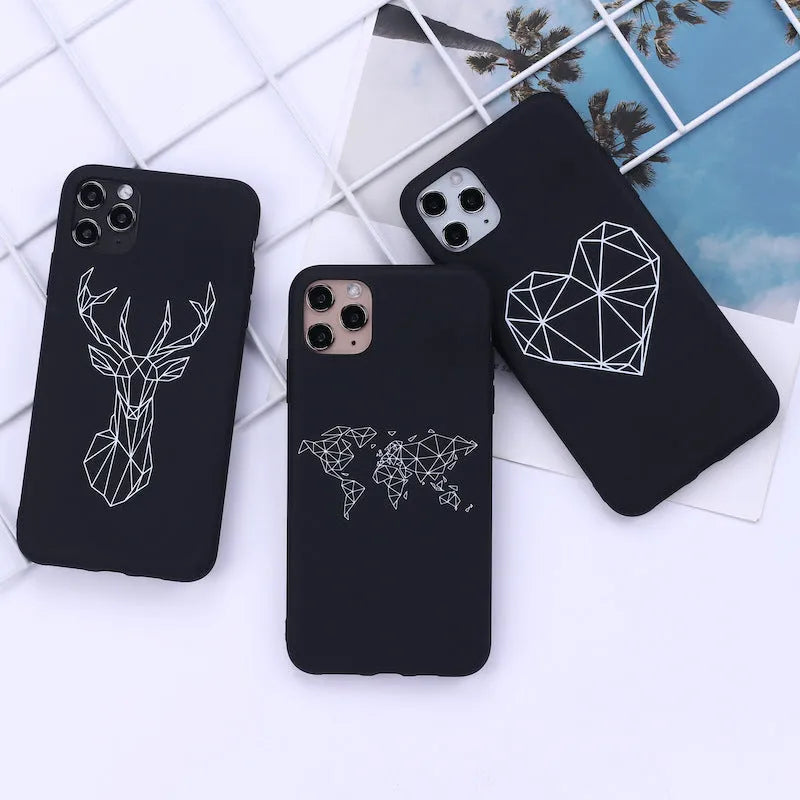 Painted animal line art TPU phone case for iPhone with graffiti-style designs
