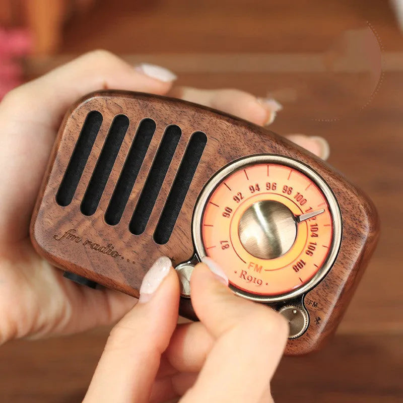 Retro wooden mini Bluetooth speaker in cherry wood or walnut finish