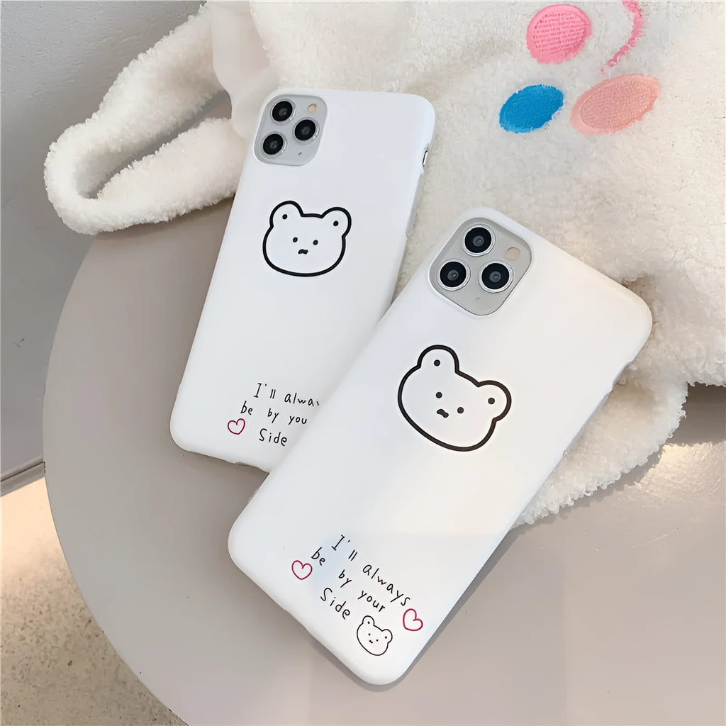 Soft silicone iPhone case featuring a Korean bear cartoon design on the back.