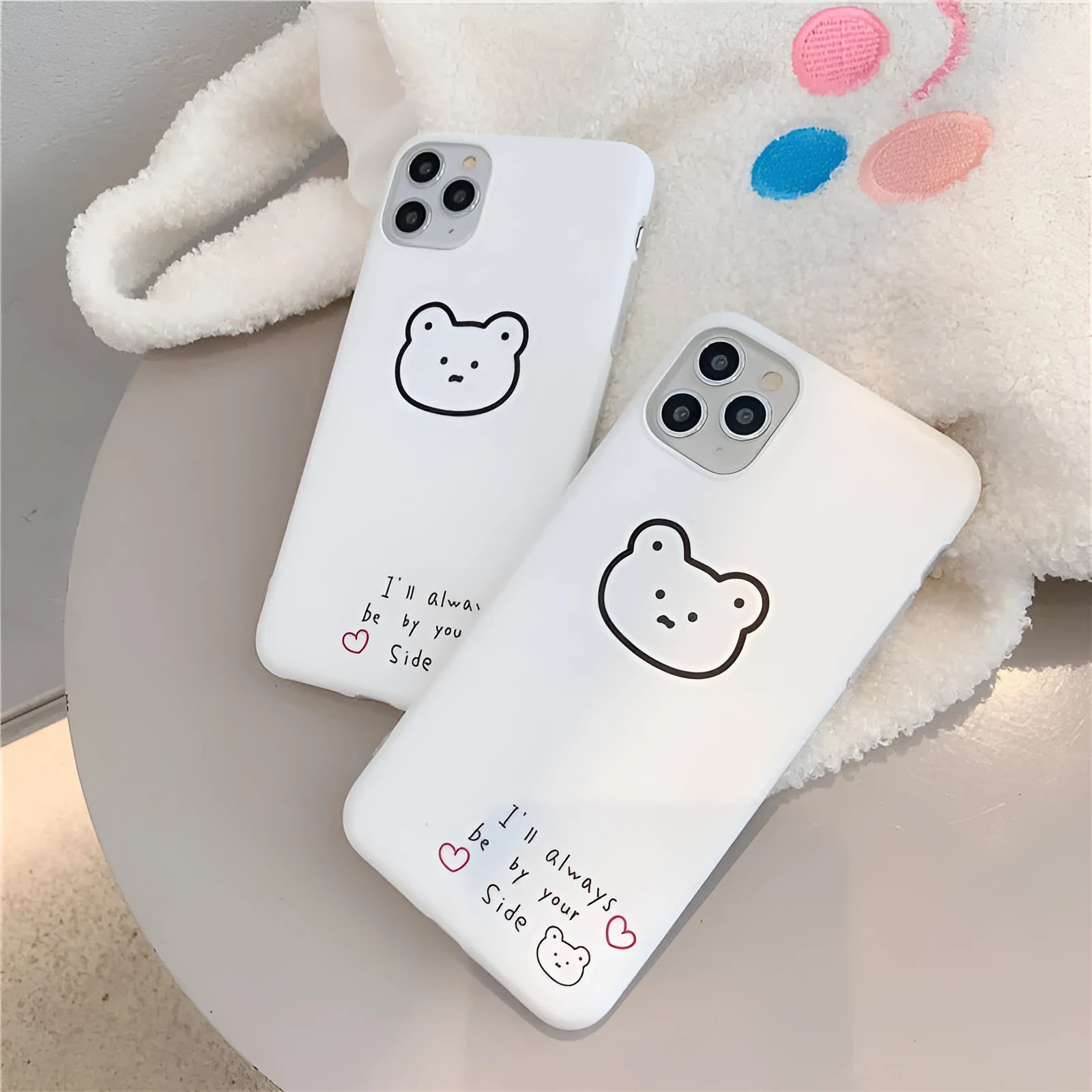 Soft silicone iPhone case featuring a Korean bear cartoon design on the back.