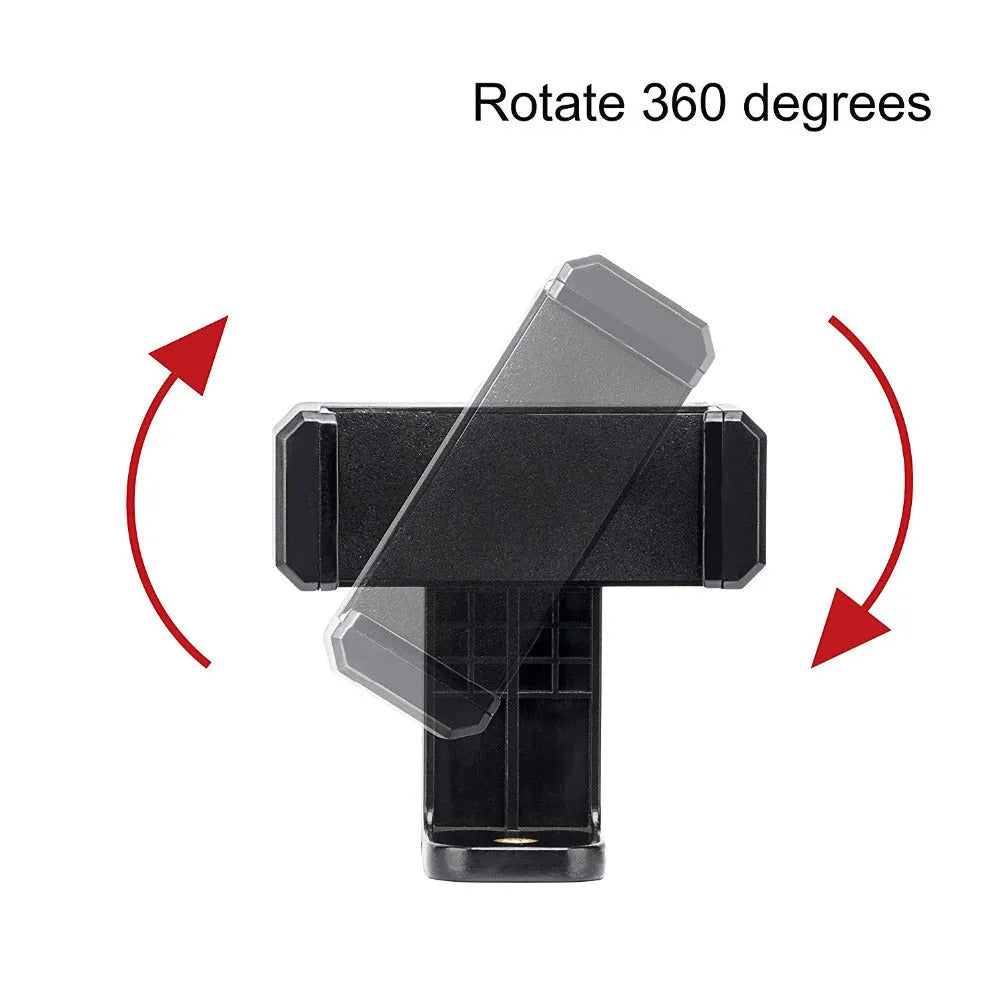 Black plastic phone holder with rotating clamp measuring 10mm by 4mm by 3.5mm