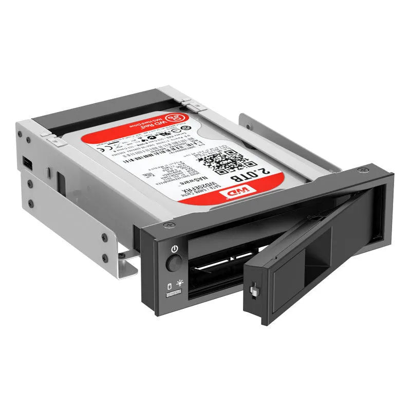 Black plastic and iron hard disk tray for desktop CD-ROM bay, 183x146x42mm