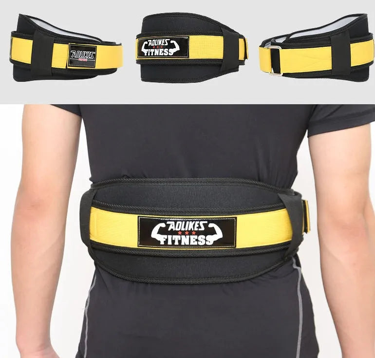 Fitness weightlifting waistband in black, red, or yellow colour, adjustable nylon construction for adult weightlifters