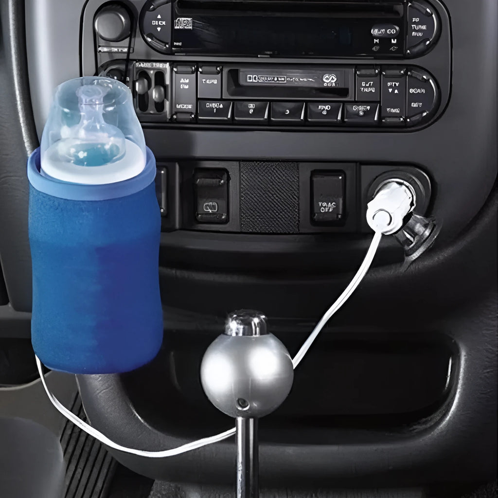 Blue DC 12V car baby bottle warmer with carbon fibre heating, 40°C preservation and cigar lighter cable