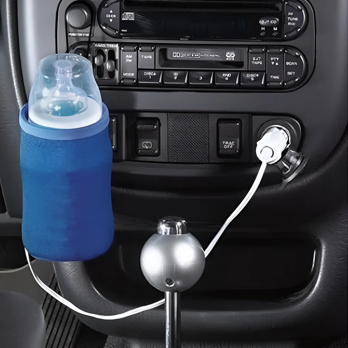 Blue DC 12V car baby bottle warmer with carbon fibre heating, 40°C preservation and cigar lighter cable