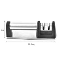 Black kitchen sharpener with 20-degree angle guide and non-slip ABS base for knife maintenance