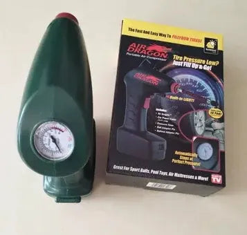 Portable car tyre pump with 12V plug and pressure gauge for inflation
