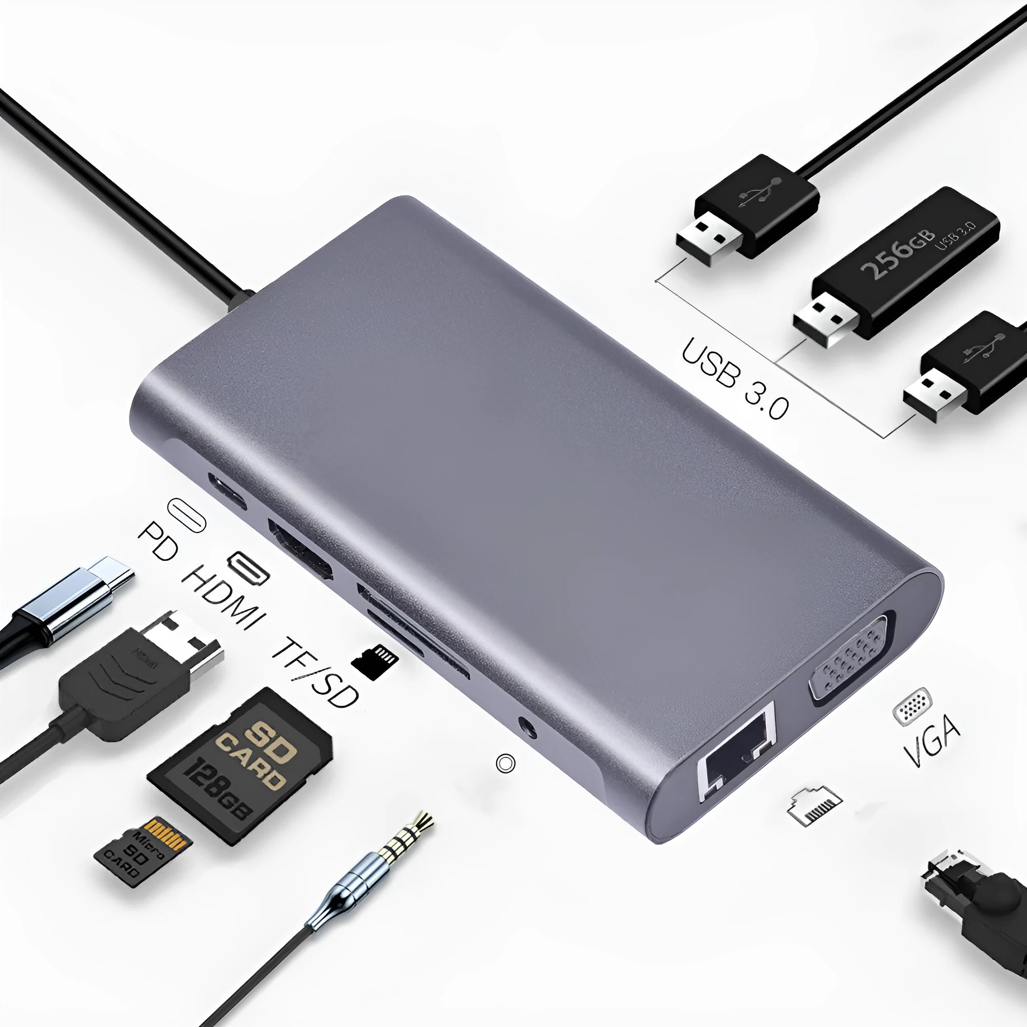 10-in-1 USB C docking station power bank compatible with Apple MacBook and iPhone devices