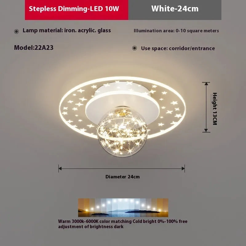 Modern ceiling lamp for corridor or hallway with LED light source in black, gold or white finish