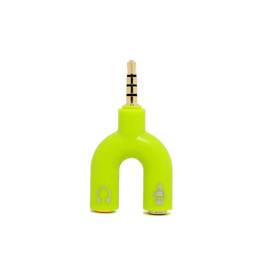 3.5mm audio splitter adapter in multiple colours showing gold-plated connections