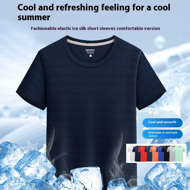 Crystal Silk round neck T-shirt in solid colour on size chart background
