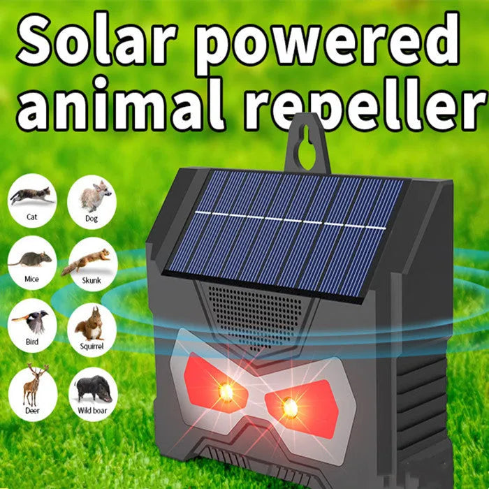 Black animal-shaped solar-powered ultrasonic pest repeller for garden protection