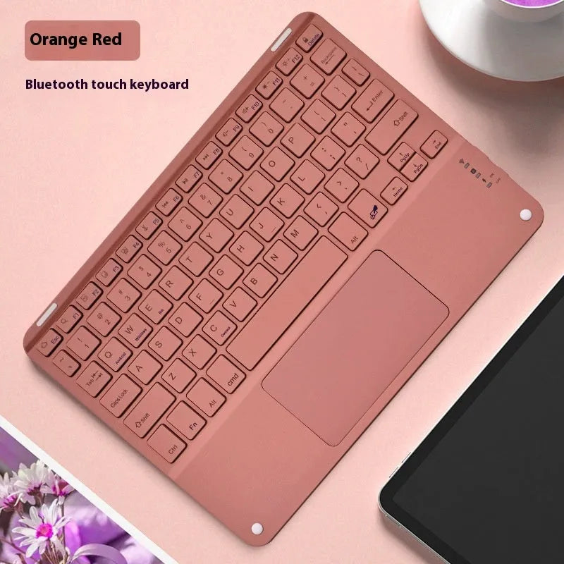 10 inch Bluetooth keyboard with touchpad, Type-C rechargeable, shown in black with colour options.
