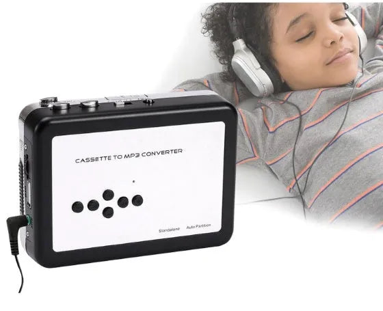 White USB cassette to MP3 converter and portable cassette player with USB 2.0, 112 x 80 x 31 mm, 148 g