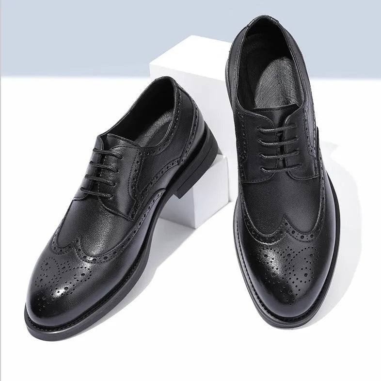 Men's black and brown brogue leather shoes with PU upper, sizes 38-47