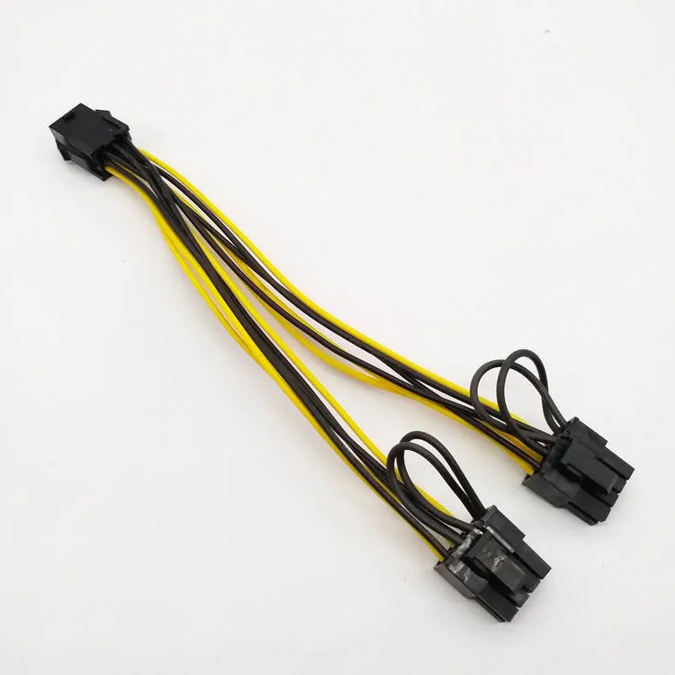 Yellow 6-pin to dual 8-pin graphics card power adapter cable with 6+2-pin connectors