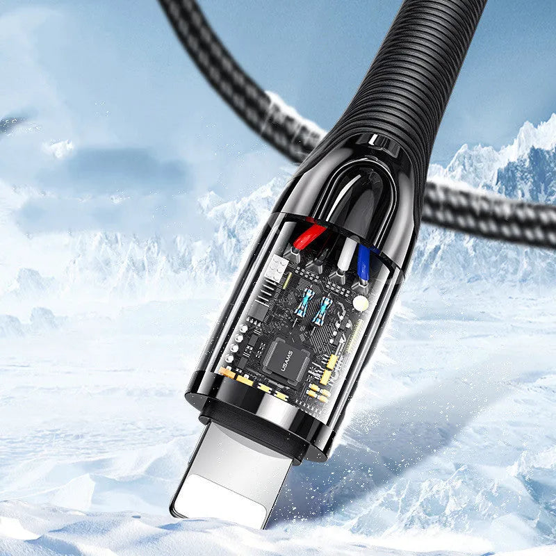 Braided Lightning charging cable with zinc alloy connectors in black or dark green