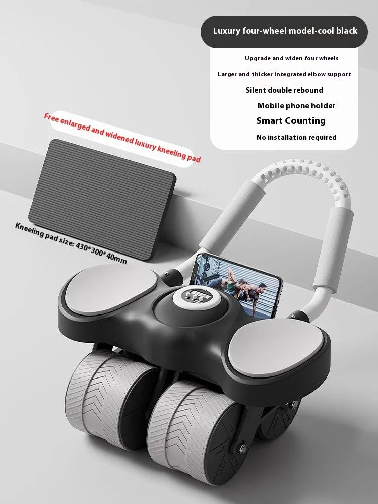 Abdominal wheel fitness equipment with elbow support and automatic rebound mechanism in blue colour