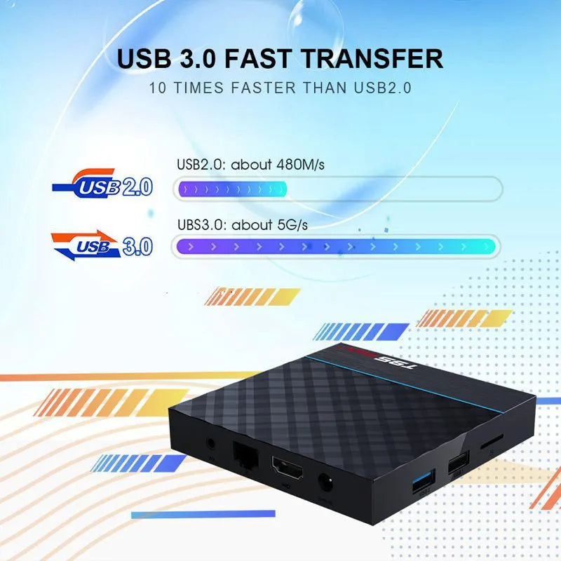 Black T95 Max Plus Android TV box unit with Amlogic S905X3 processor for 4K streaming.