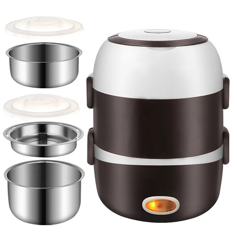 Multi-function electric lunch box, 200W, USB power, 1L or 2L, two or three layers, 190 x 190 x 190mm two-layer size