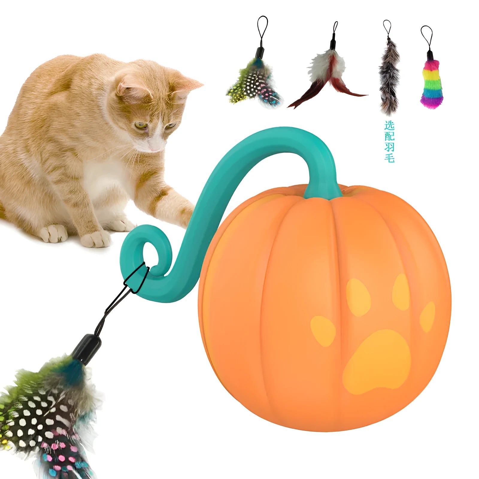 Electric luminous cat toy ball in watermelon or pumpkin design for indoor feline play