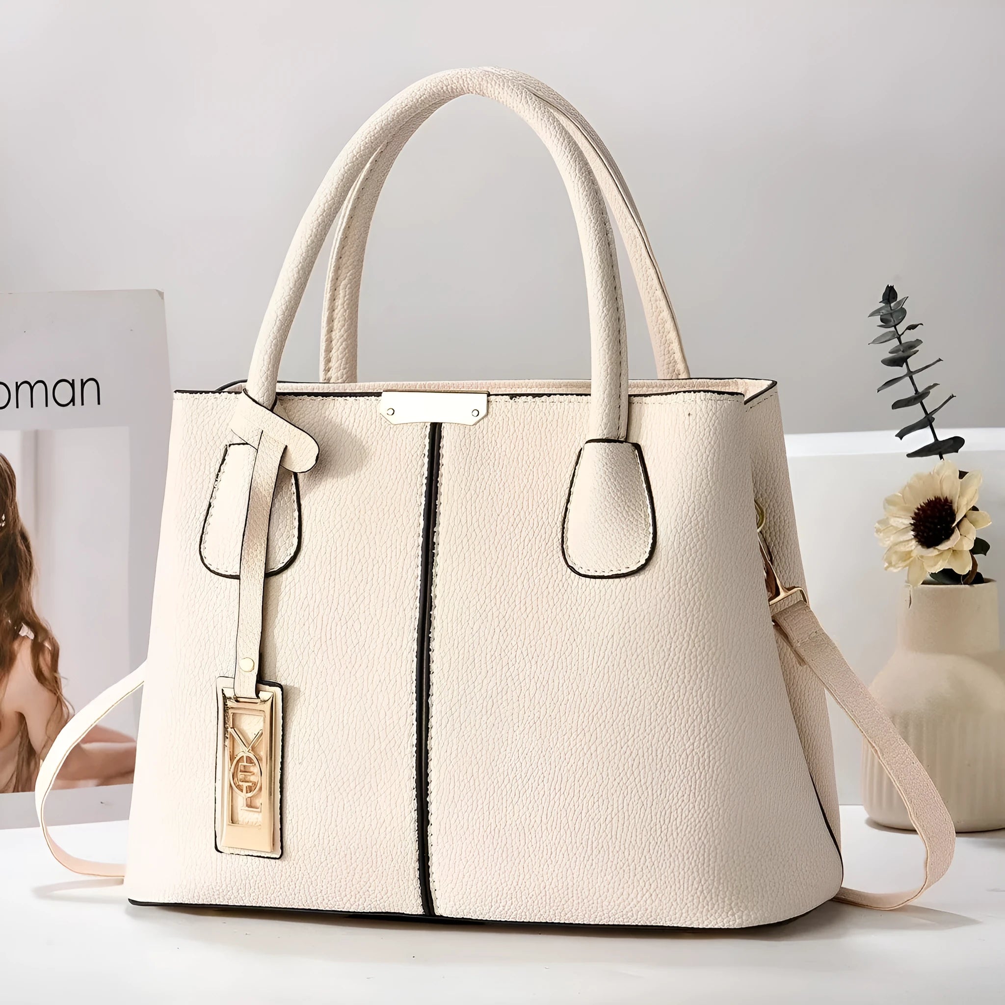 Soft PU leather large capacity shoulder handbag for women shown in a choice of colours.