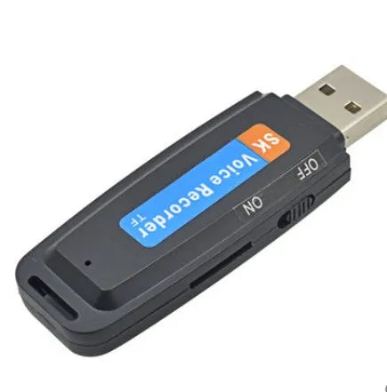 Black and white creative USB flash drive with voice card function showing compact plastic design.