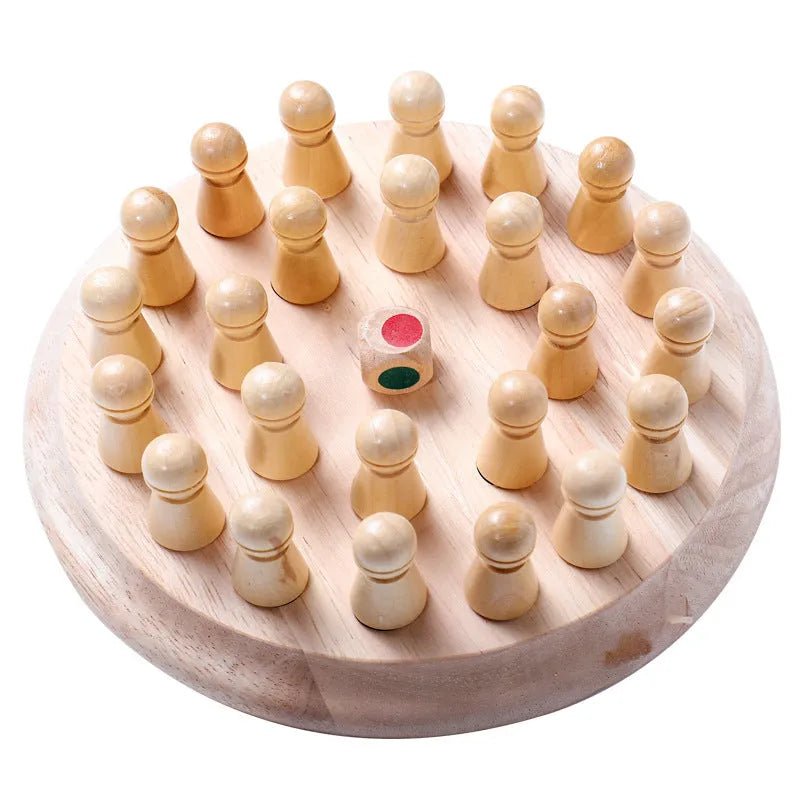 Wooden memory chess game with beech wood board and pieces for children's colour recognition education