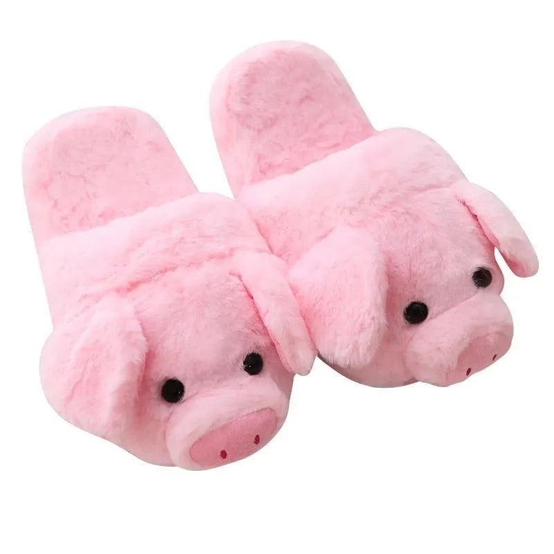 Pink pig floor slippers with short plush fabric and PP cotton filling, sizes 36-39