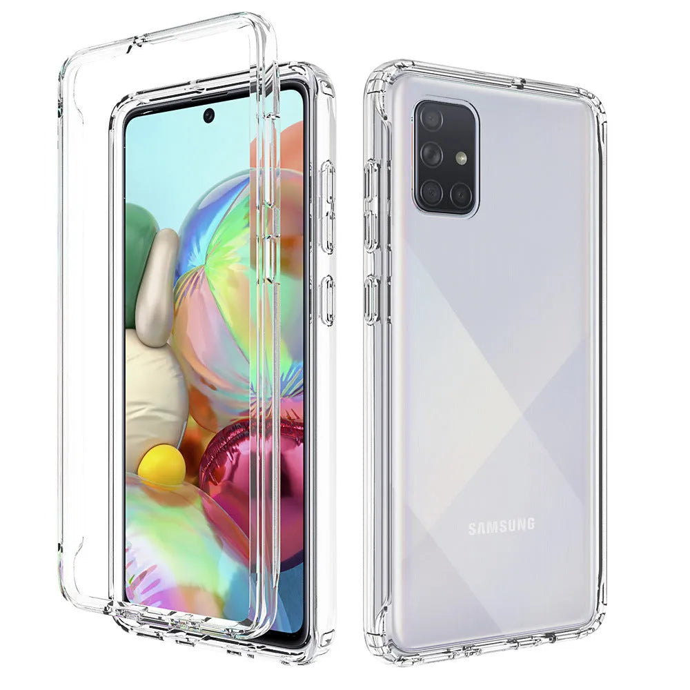 Transparent anti-drop phone case for Samsung Galaxy models showing clear back and side protection